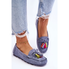 PS1 Mocassins Daim Bleu Dorine Avec Noeud Et Franges 7
