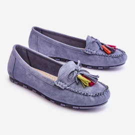 PS1 Mocassins Daim Bleu Dorine Avec Noeud Et Franges 3