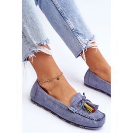 PS1 Mocassins Daim Bleu Dorine Avec Noeud Et Franges 1