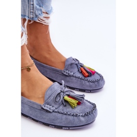 PS1 Mocassins Daim Bleu Dorine Avec Noeud Et Franges 8
