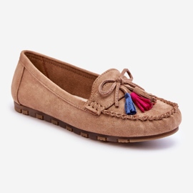 PS1 Mocassins Daim Noeud Et Pompons Beige Foncé Dorine 2