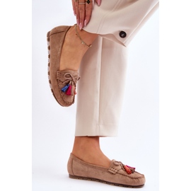 PS1 Mocassins Daim Noeud Et Pompons Beige Foncé Dorine 4