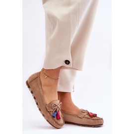 PS1 Mocassins Daim Noeud Et Pompons Beige Foncé Dorine 3