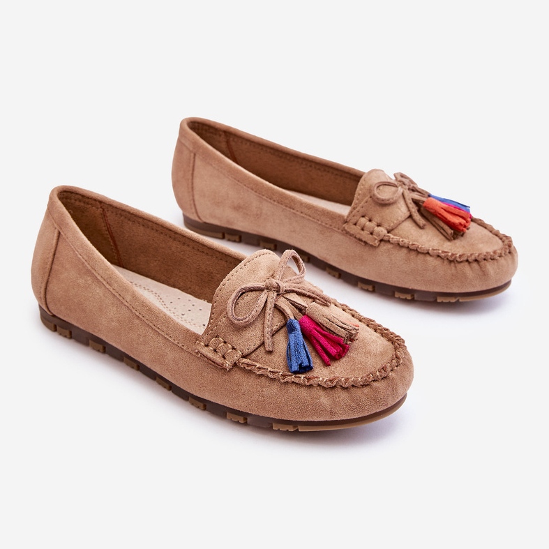 PS1 Mocassins Daim Noeud Et Pompons Beige Foncé Dorine 1