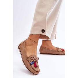 PS1 Mocassins Daim Noeud Et Pompons Beige Foncé Dorine 5