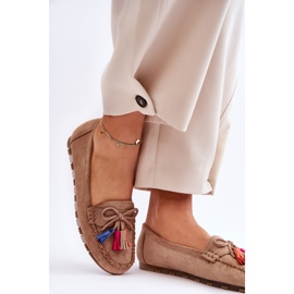 PS1 Mocassins Daim Noeud Et Pompons Beige Foncé Dorine 6