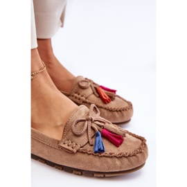 PS1 Mocassins Daim Noeud Et Pompons Beige Foncé Dorine 7