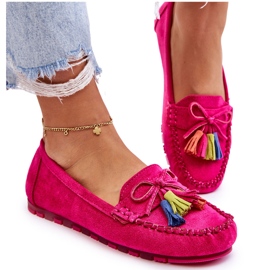 PS1 Mocassins Daim Noeud Et Franges Fuchsia Dorine rose 12