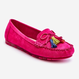 PS1 Mocassins Daim Noeud Et Franges Fuchsia Dorine rose 3