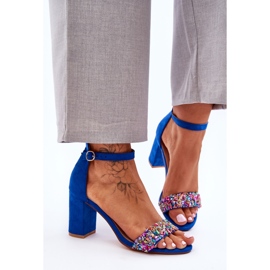 Sandales à talons hauts à la mode avec des pierres décoratives Blue Love Me bleu 1