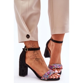 Sandales à talons hauts à la mode avec des pierres décoratives Black Love Me noir 2