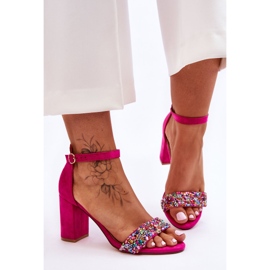 Sandales à talons hauts à la mode avec des pierres décoratives Fuchsia Love Me rose 1