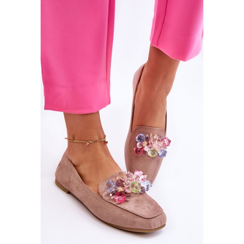 PS1 Mocassins En Daim Avec Cristaux Décoratifs Beige Foncé Arvilla 1