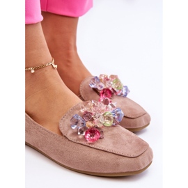 PS1 Mocassins En Daim Avec Cristaux Décoratifs Beige Foncé Arvilla 2