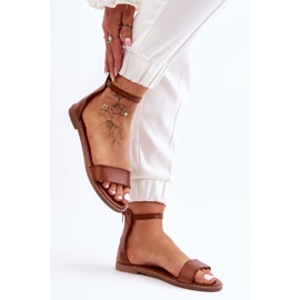 Sandales plates zippées en cuir marron Millou brun 2