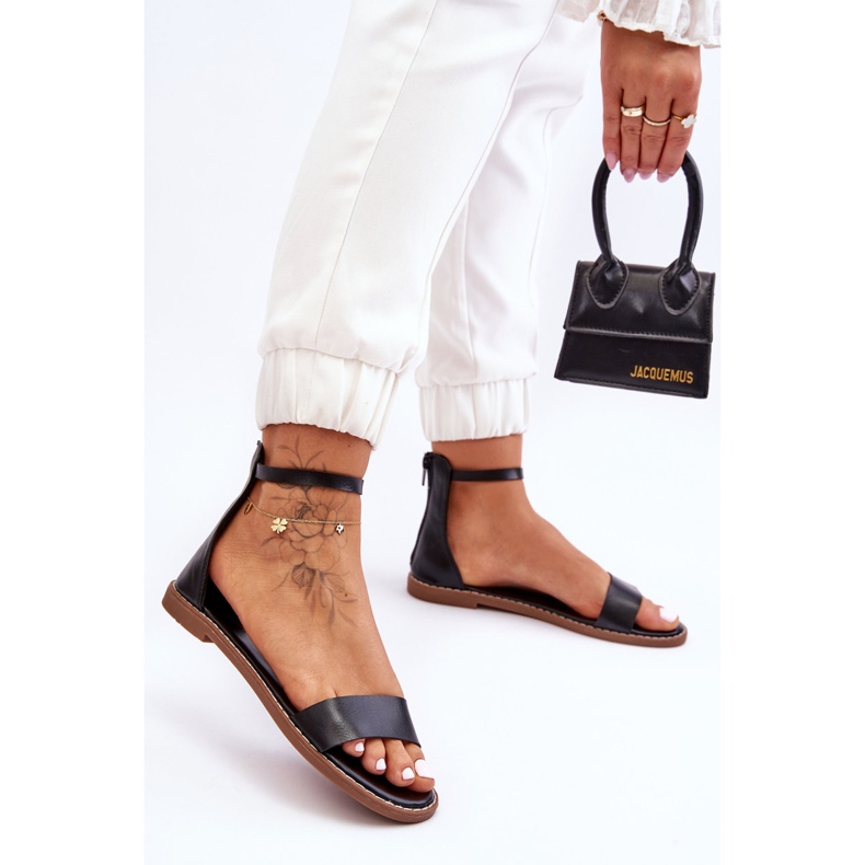 Sandales plates zippées en cuir noir Millou le noir 1