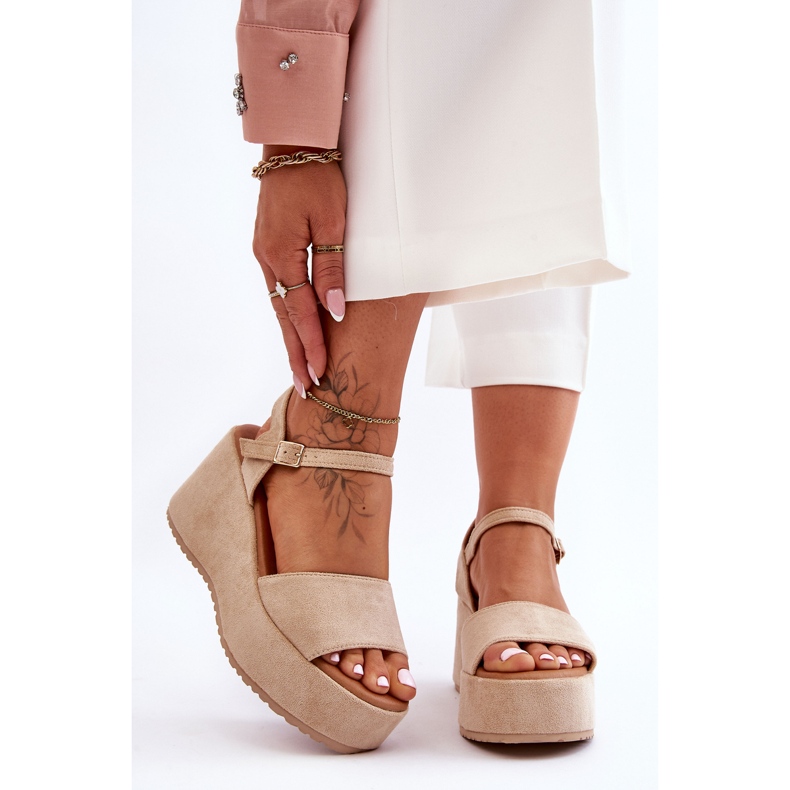 Sandales Compensées en Daim Femme Beige Lydia 1