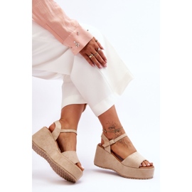 Sandales Compensées en Daim Femme Beige Lydia 4