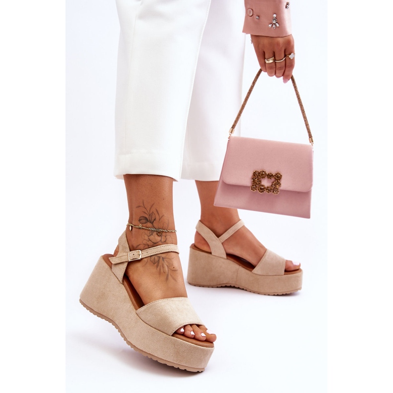 Sandales Compensées en Daim Femme Beige Lydia 2