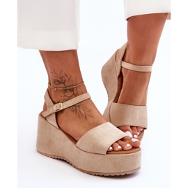 Sandales Compensées en Daim Femme Beige Lydia 7