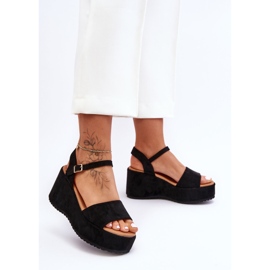 Sandales Compensées en Daim Femme Noir Lydia 1