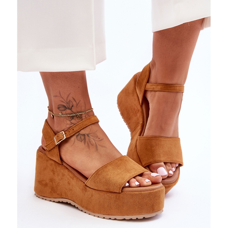Sandales Compensées En Daim Lydia Camel Femme brun 1