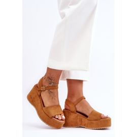 Sandales Compensées En Daim Lydia Camel Femme brun 4