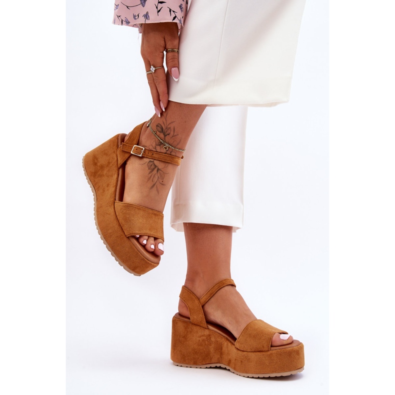 Sandales Compensées En Daim Lydia Camel Femme brun 2