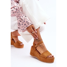 Sandales Compensées En Daim Lydia Camel Femme brun 3