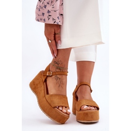 Sandales Compensées En Daim Lydia Camel Femme brun 5