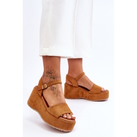 Sandales Compensées En Daim Lydia Camel Femme brun 6