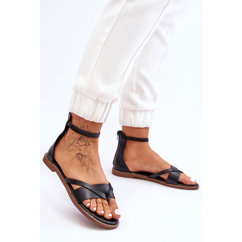 Tongs plates zippées pour femmes noires Rise Up! le noir 1