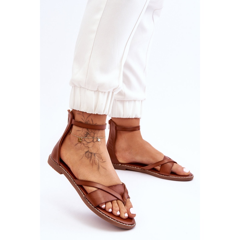 Sandales plates zippées pour femmes marron Rise Up! brun 1