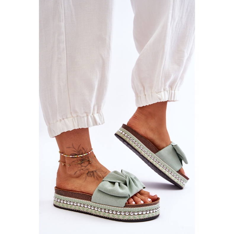 Chaussons Femme En Daim Avec Nœud Lauria Vert 1