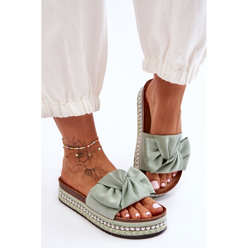 Chaussons Femme En Daim Avec Nœud Lauria Vert 2