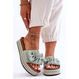 Chaussons Femme En Daim Avec Nœud Lauria Vert 5