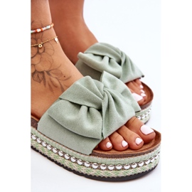 Chaussons Femme En Daim Avec Nœud Lauria Vert 3