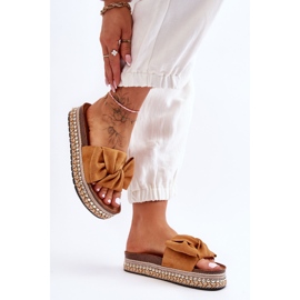 Chaussons Femme En Daim Avec Nœud Lauria Camel brun 3