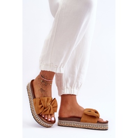 Chaussons Femme En Daim Avec Nœud Lauria Camel brun 5