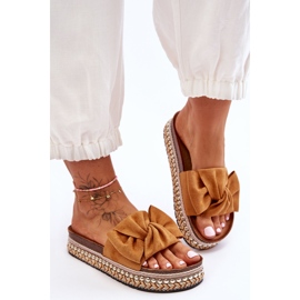 Chaussons Femme En Daim Avec Nœud Lauria Camel brun 2