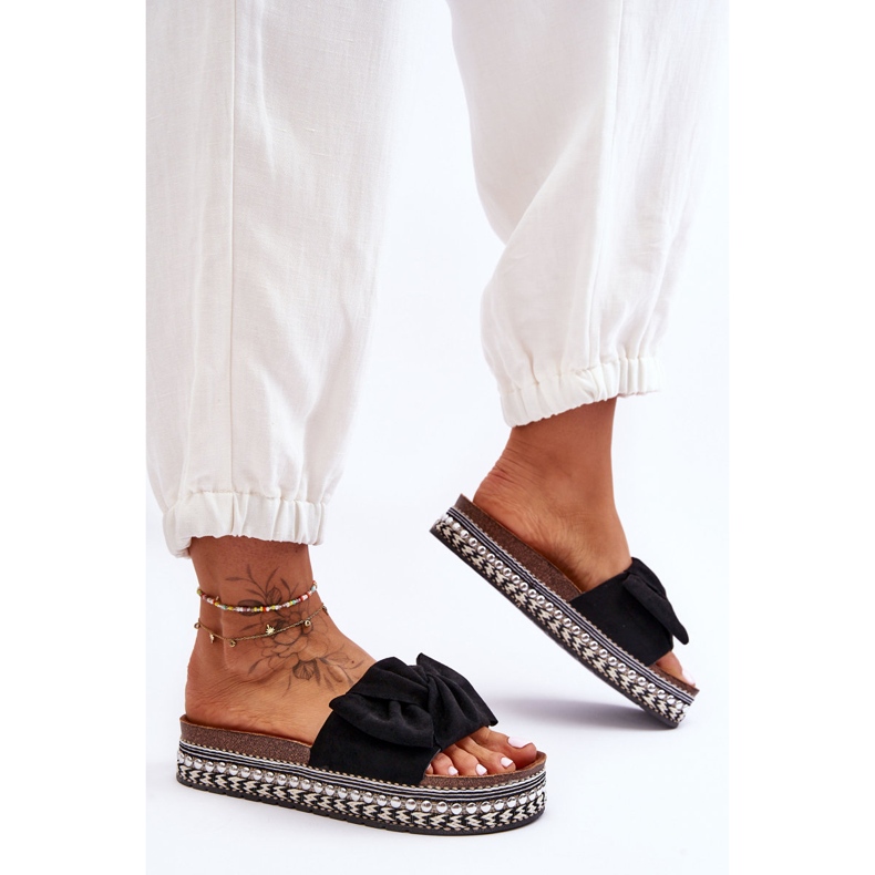 Chaussons Femme Daim Avec Nœud Noir Lauria 1