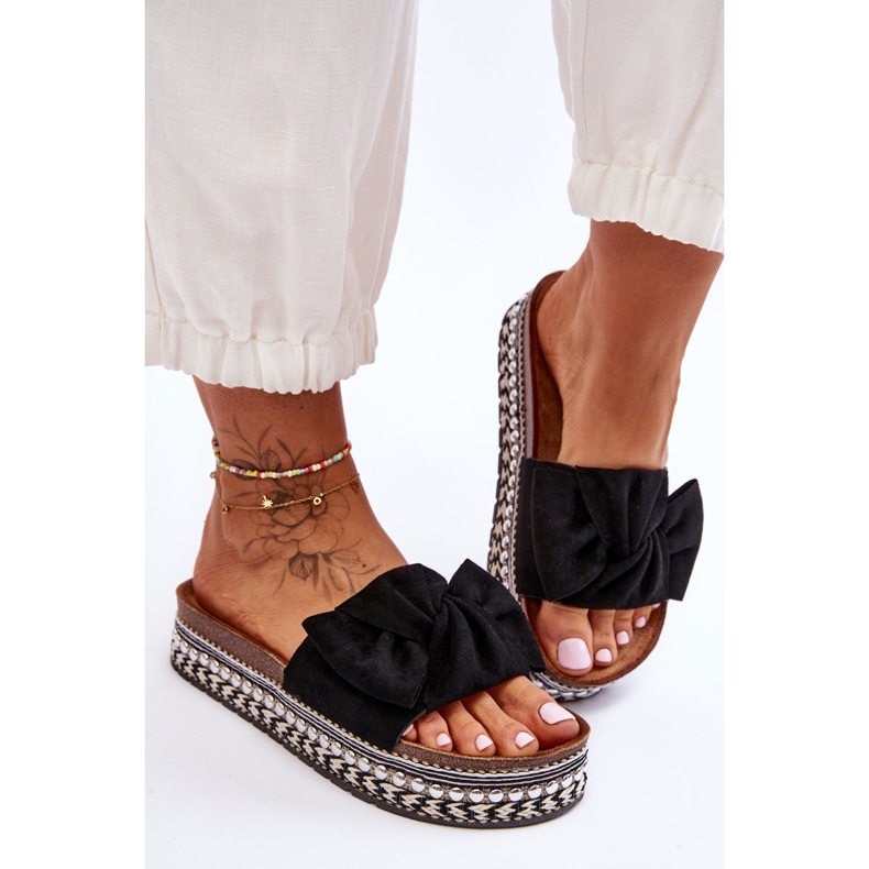 Chaussons Femme Daim Avec Nœud Noir Lauria le noir 2