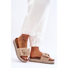 Chaussons Femme Daim Avec Nœud Beige Lauria 5