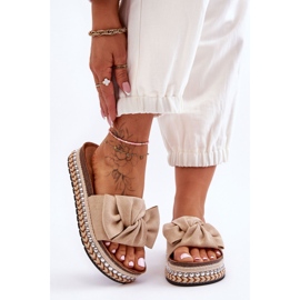 Chaussons Femme Daim Avec Nœud Beige Lauria 6