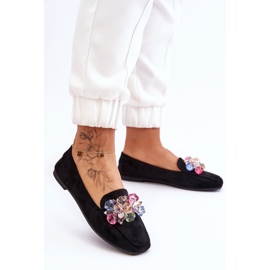 PS1 Mocassins Arvilla en daim noirs ornés de cristaux le noir 2