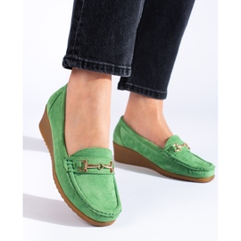 Mocassins compensés femme en daim Shelovet vert 3