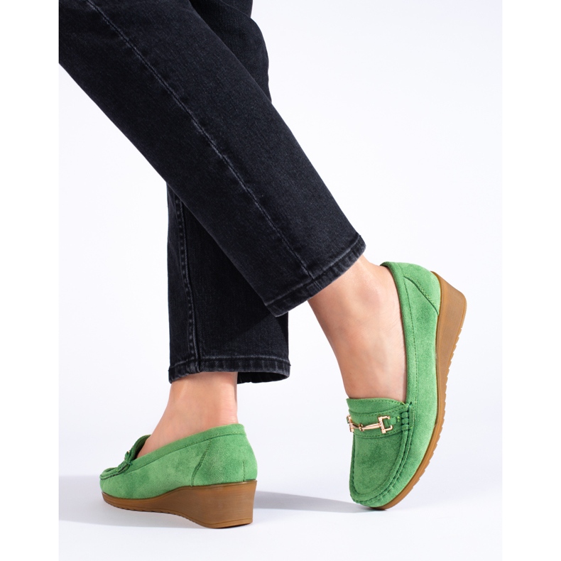 Mocassins compensés femme en daim Shelovet vert 1