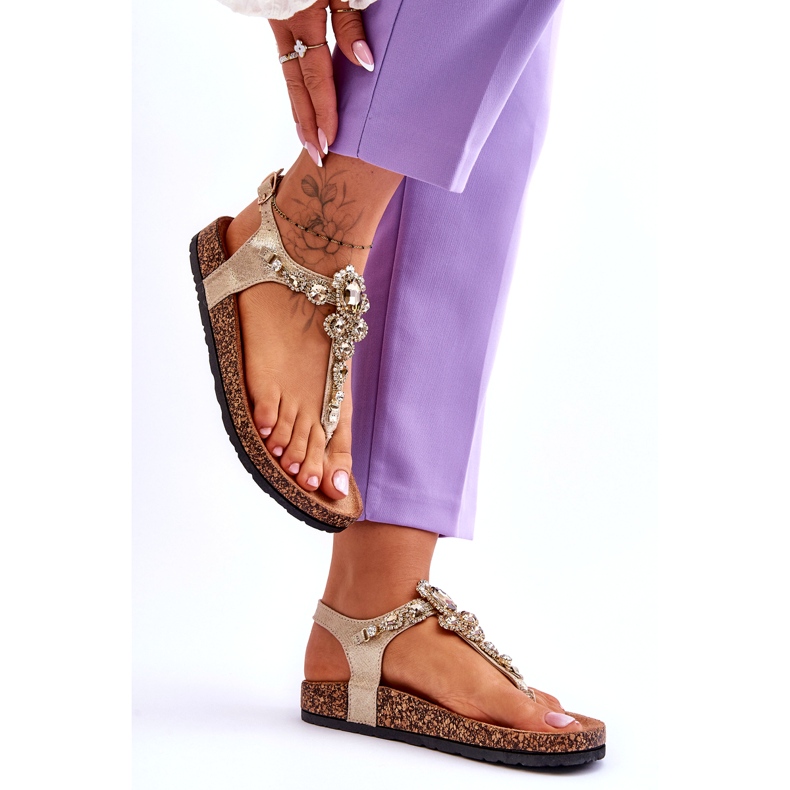 Tongs Sandales Sur Plateforme En Liège Doré Naomi d'or 4