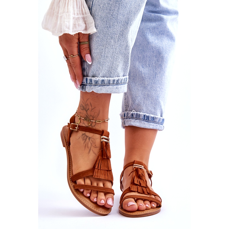 Sandales Plates Femme Daim Bohème Marron Lucami brun 1