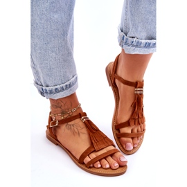 Sandales Plates Femme Daim Bohème Marron Lucami brun 3